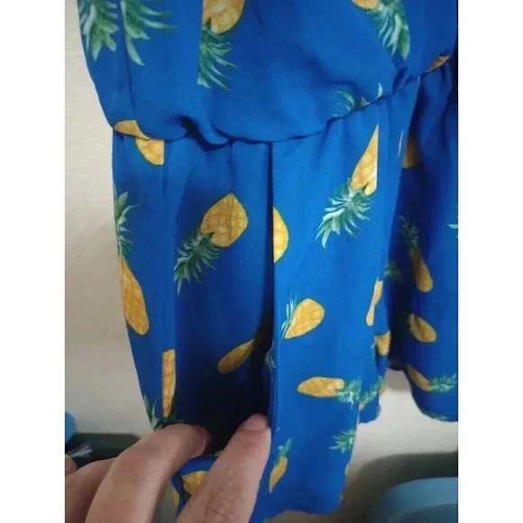 As You Wish Pineapple Shorts Jumper Royal Blue Romper Keyhole Back Size Small - Picture 5 of 6